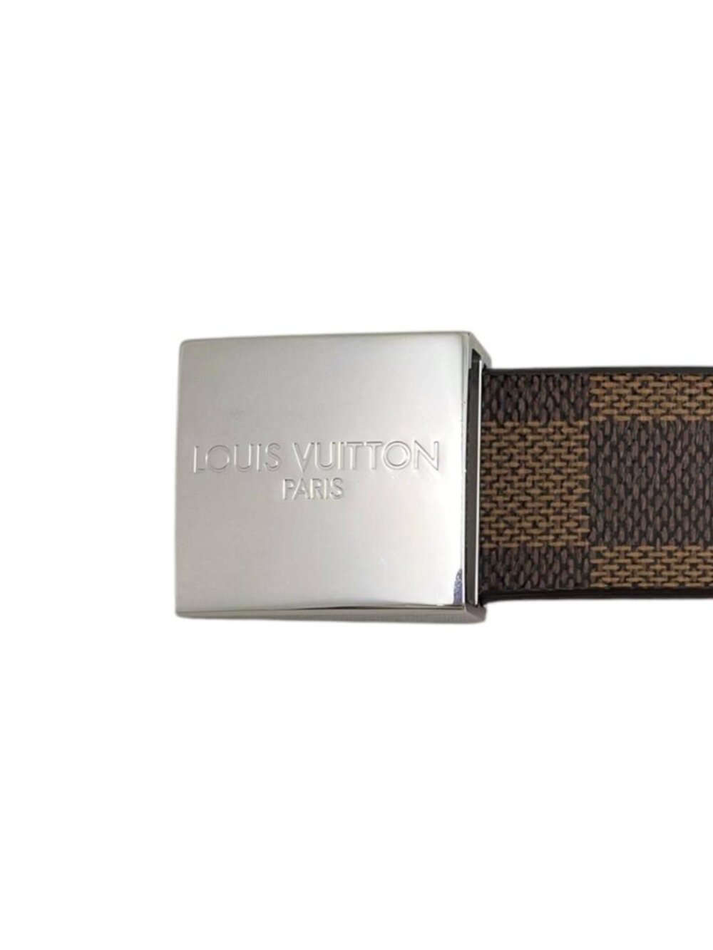 Louis Vuitton Belt Ceinture Carre Damier Ebene Logo Buckle Silver - Picture 3 of 12